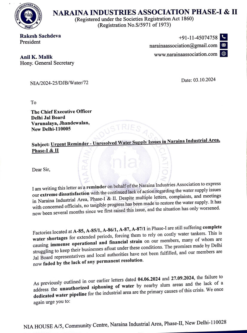 CEO-DJB-Water issues-A-85-A-87, Ph-I-03.10.2024