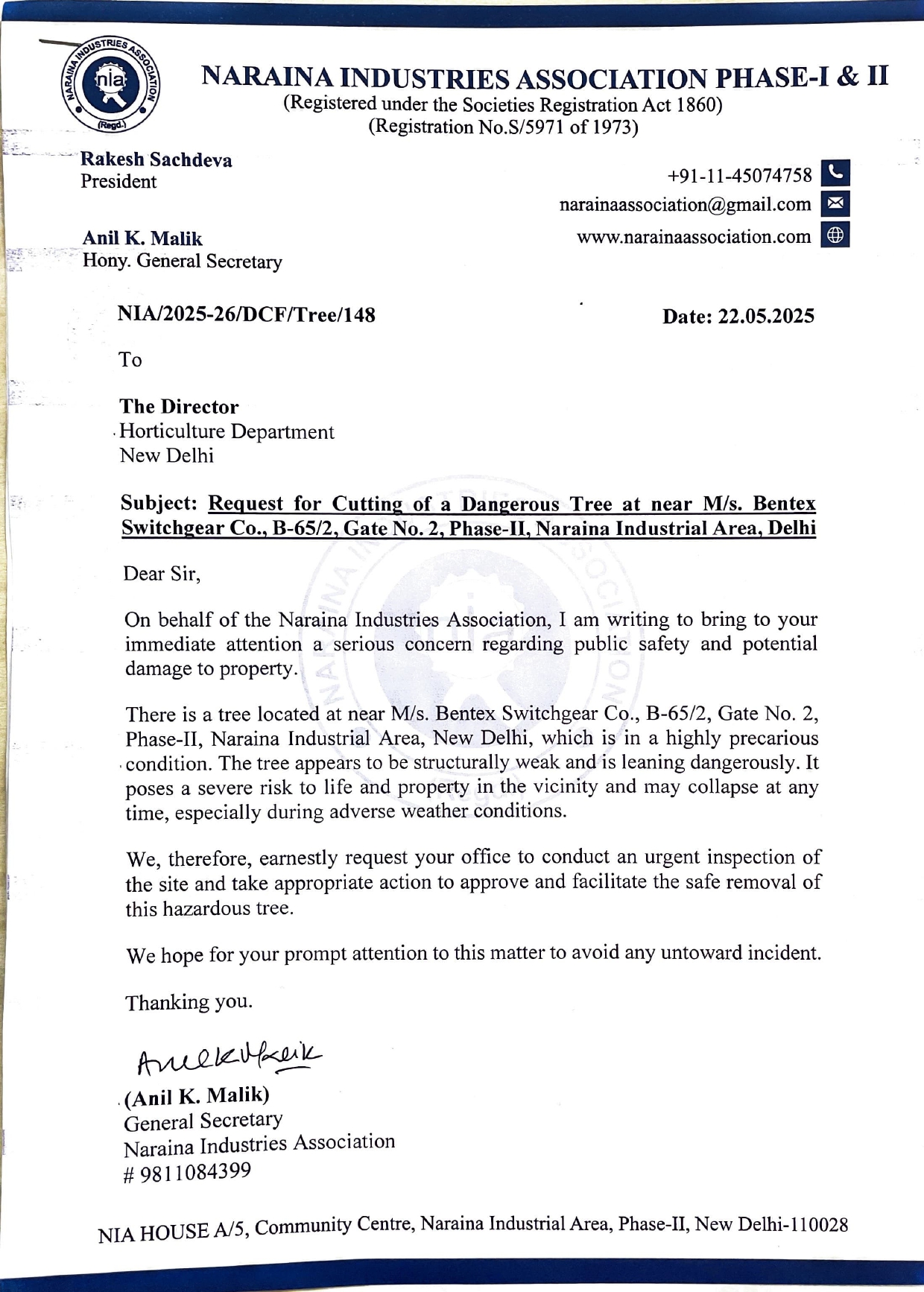 Director-Horticulture-Request for Cutting of Tree-22.05.2025