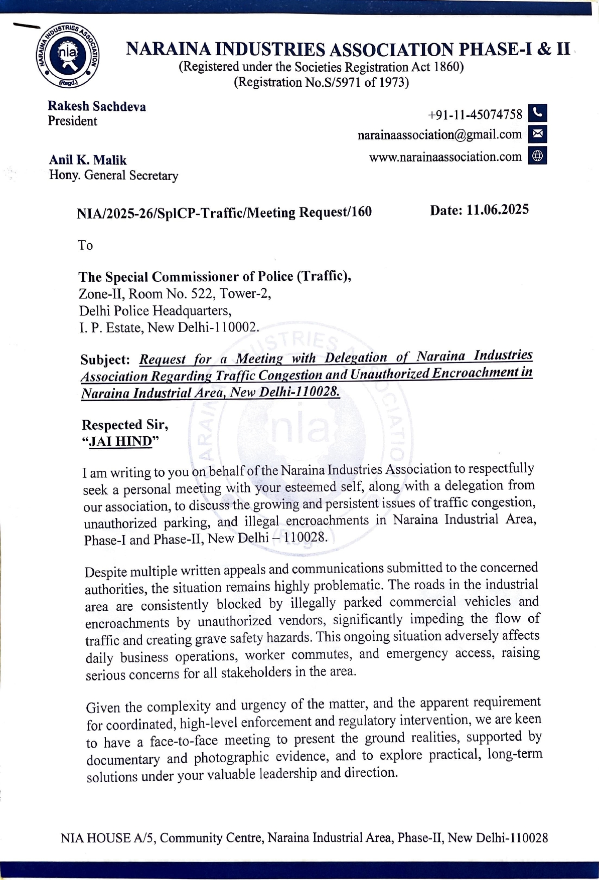 Special Commissioner of Police-Traffic (Zone-II)-Request for Meeting-11.06.2025