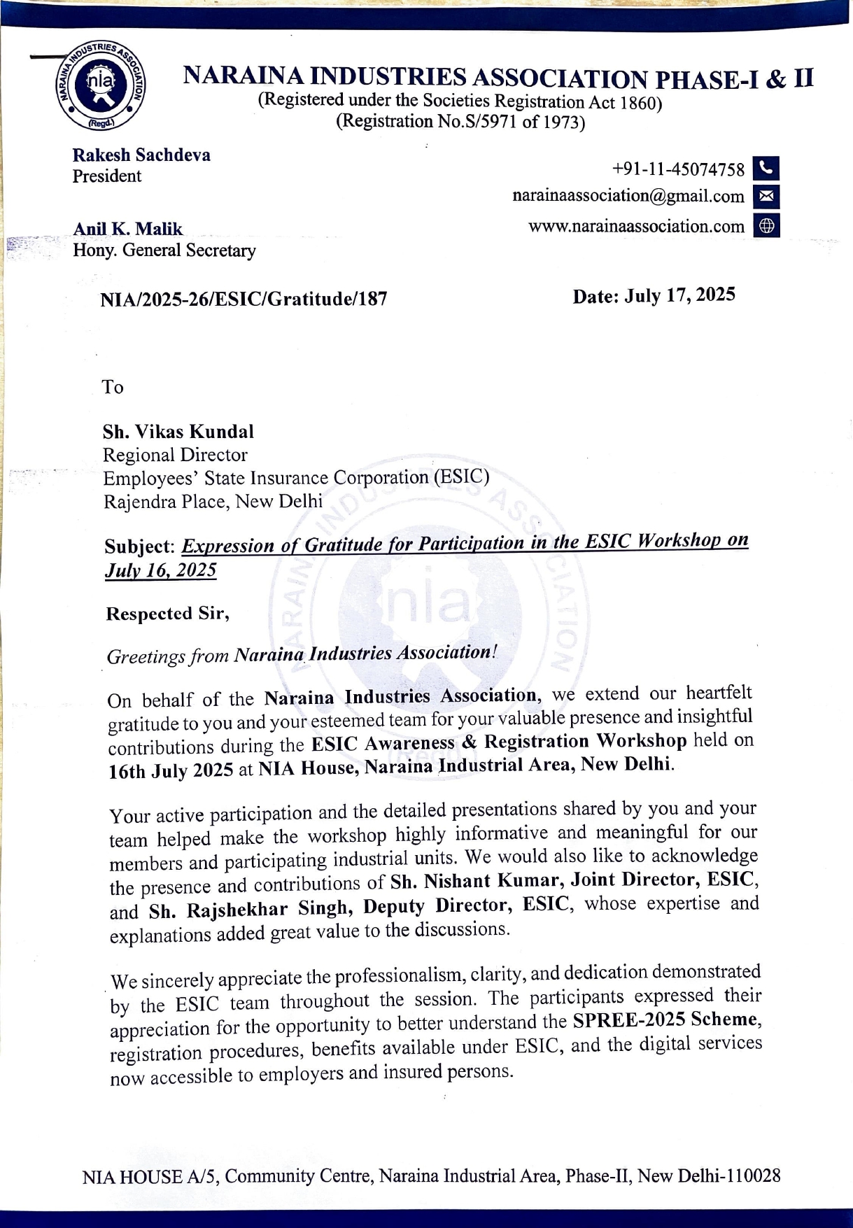 ESIC-Expression of Gratitude-16.07.2025