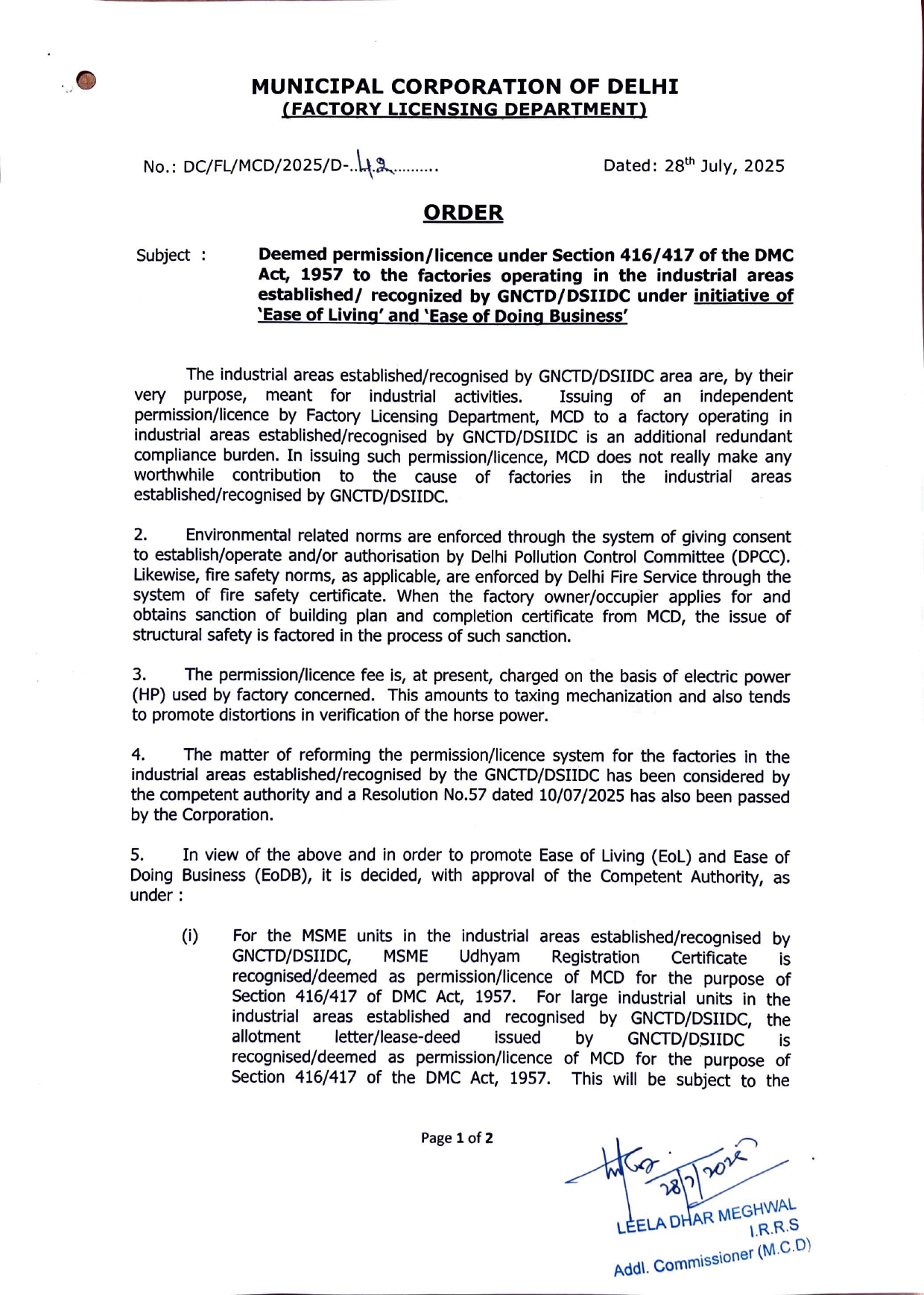 ORDER – Factory Licensing Department-28.07.2025