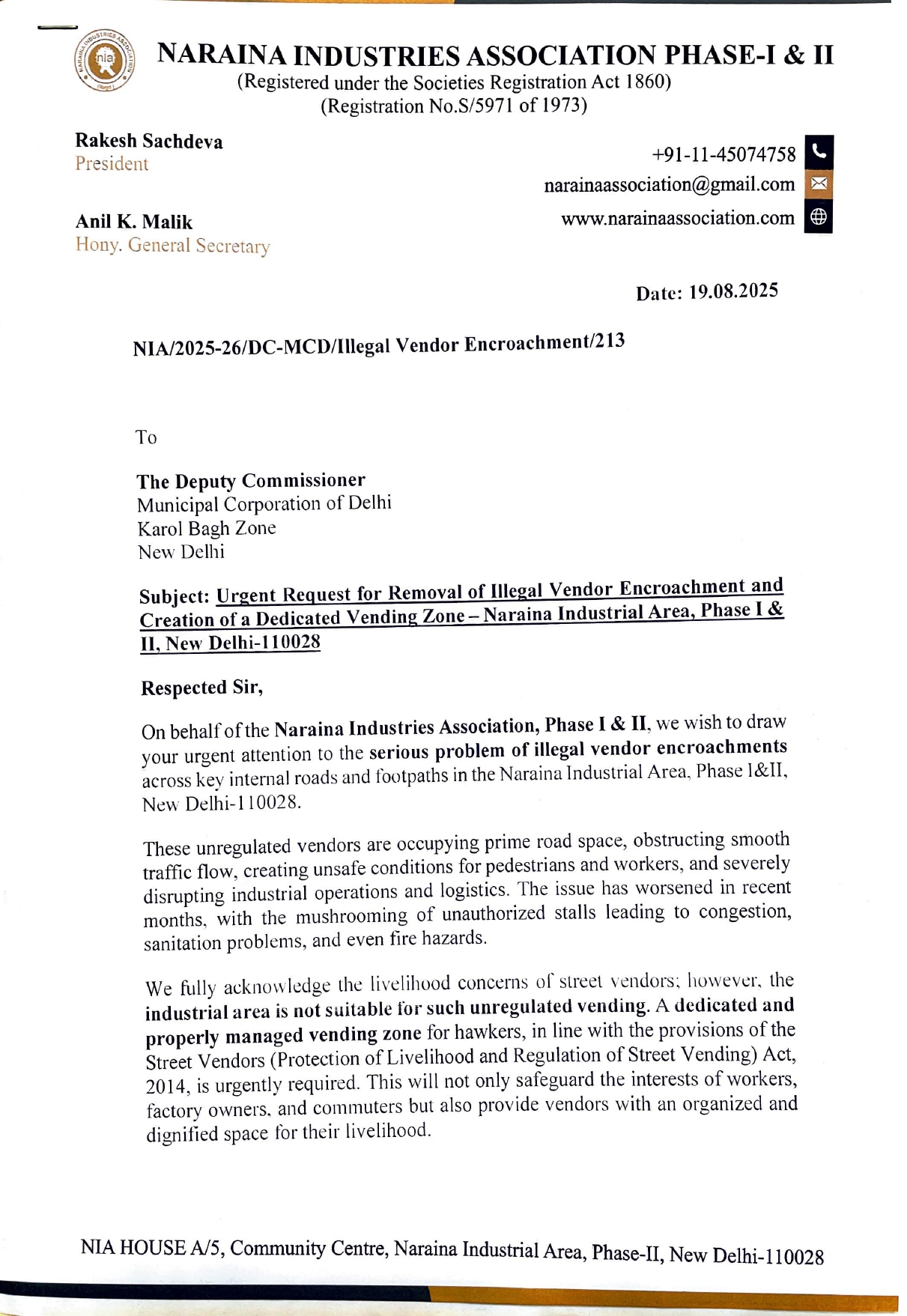 Deputy Commissioner-MCD-Illegal Vendor Encroachment-19.08.2025