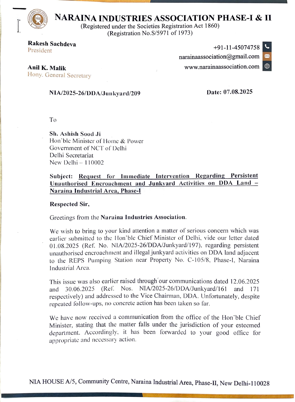 Sh. Ashish Sood-Minister-Home & Power-Encroachment by Junkyard-07.08.2025