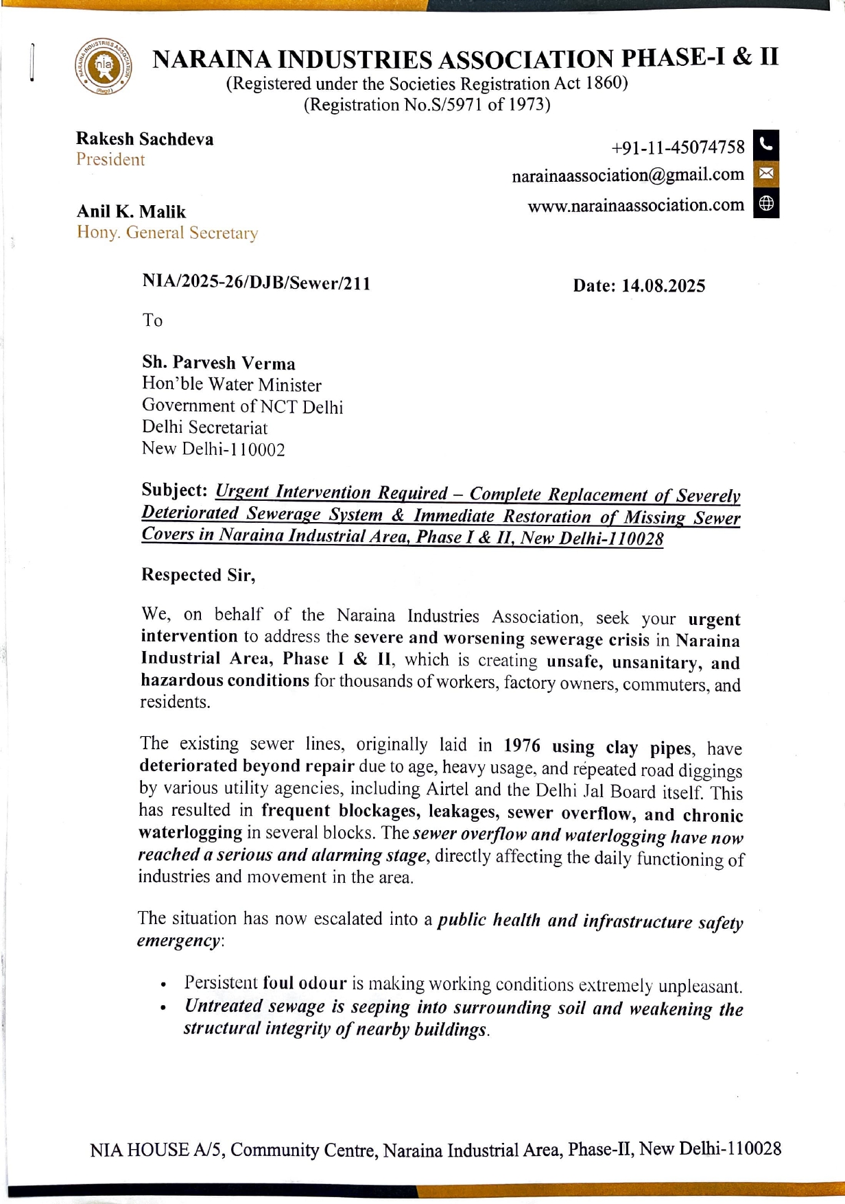 Hon’ble Water Minister-DJB-Sewerage System-14.08.2025