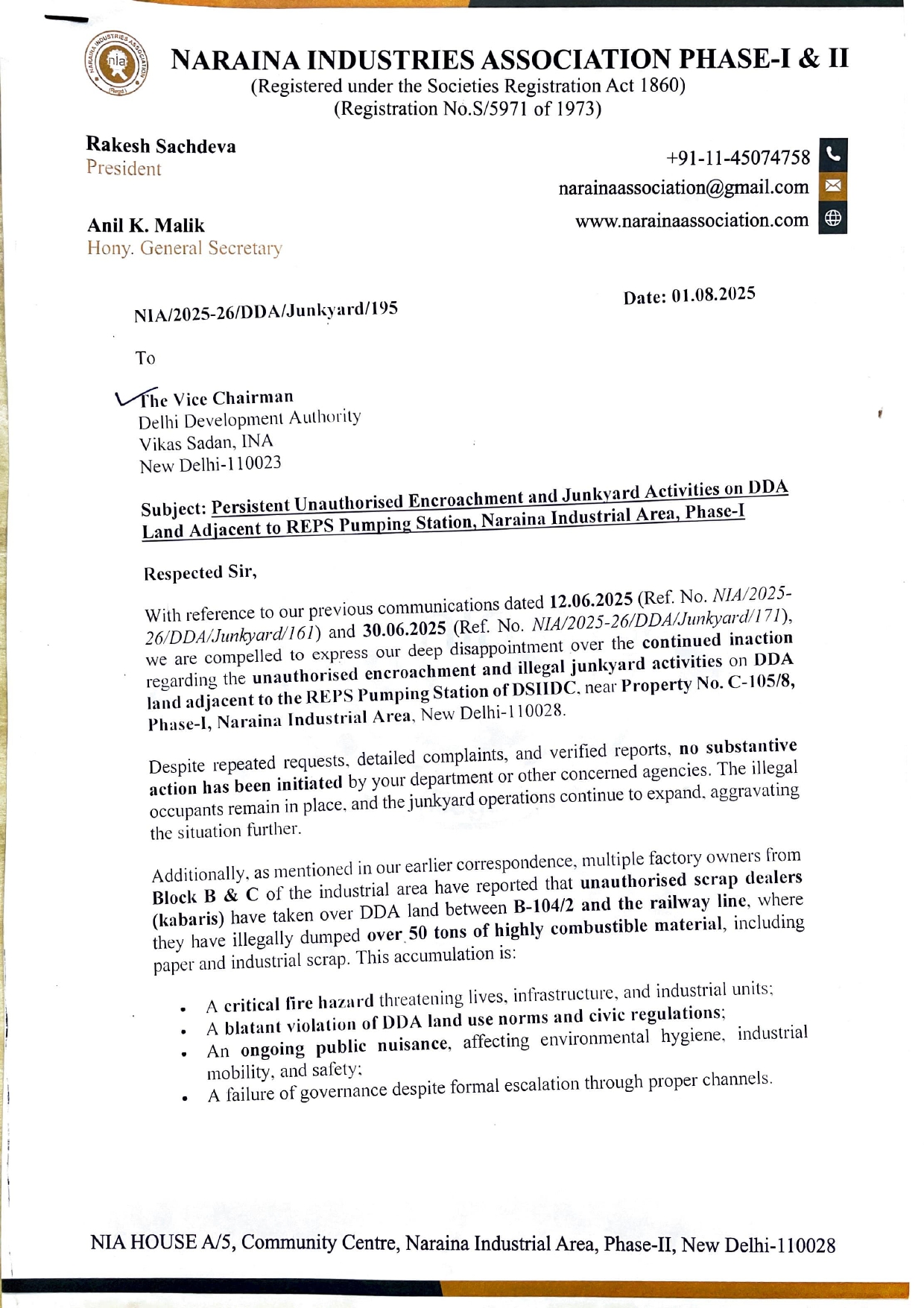 Vice Chairman-DDA-Encroachment by Junkyard-01.08.2025