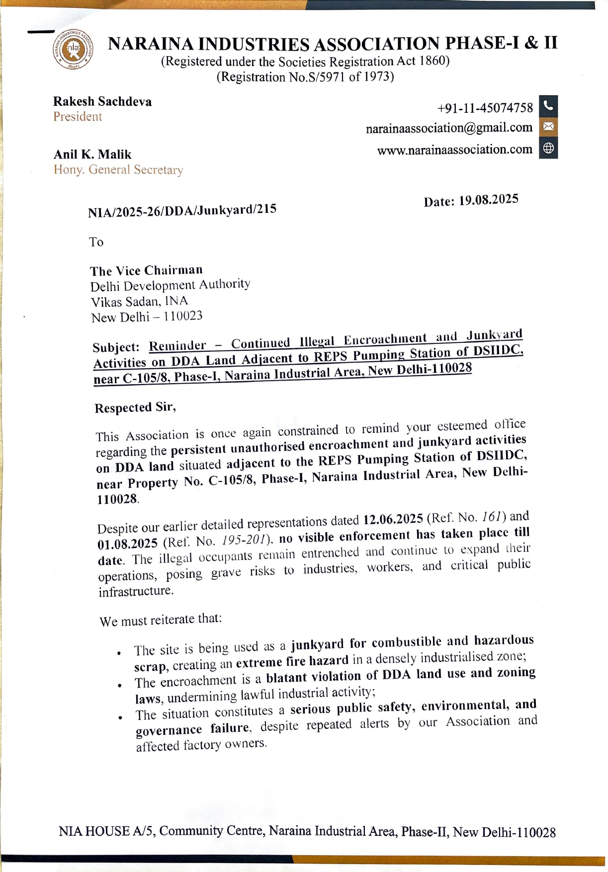 Vice Chairman-DDA-Encroachment by Junkyard-19.08.2025