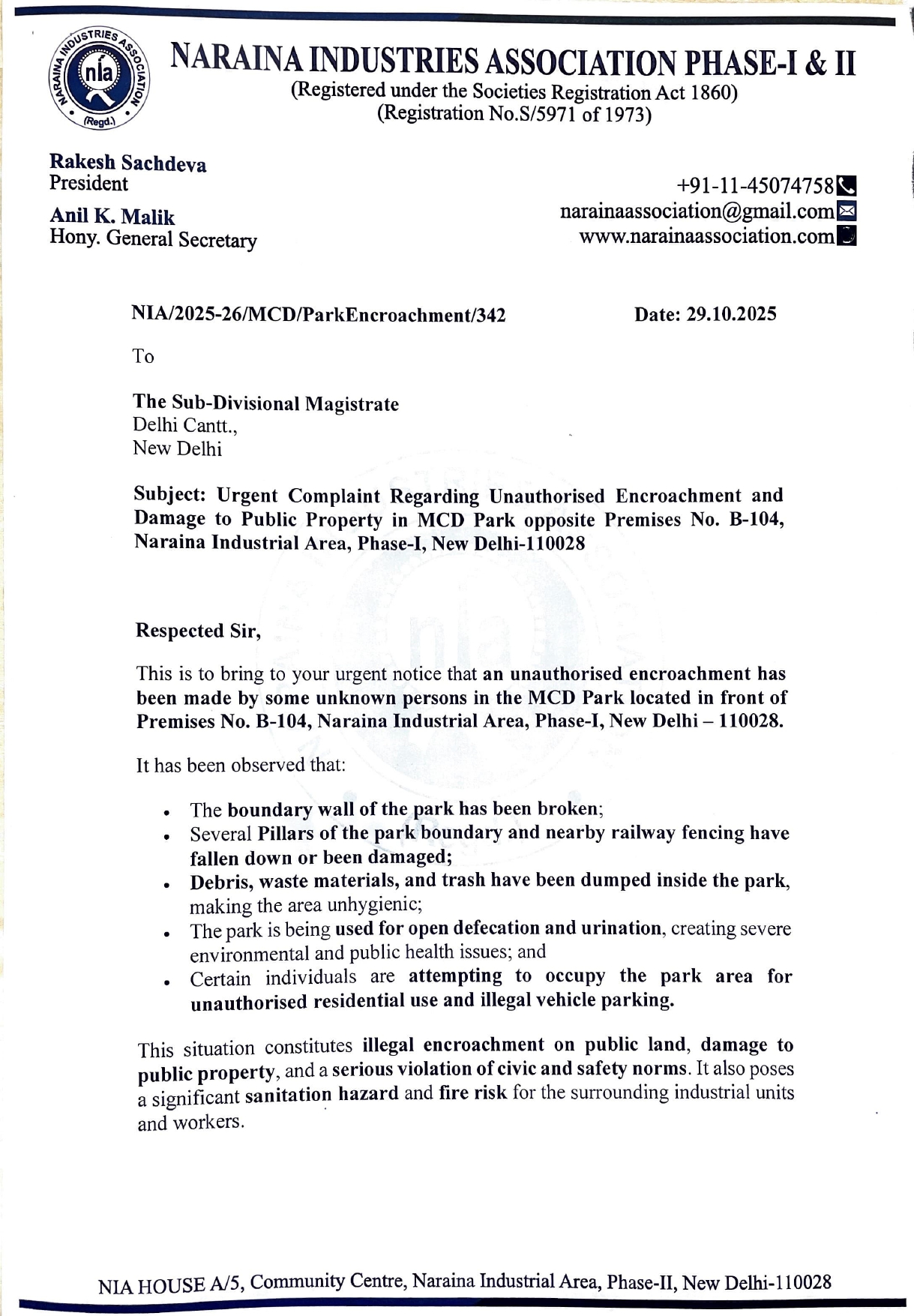 SDM & DM for MCD Park Encroachment-29.10.2025