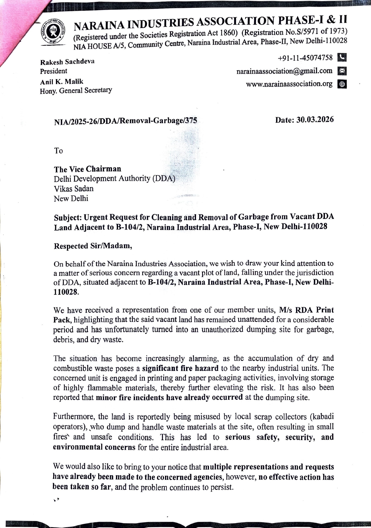 DDA-Request for Removal of Garbage-30.03.2026