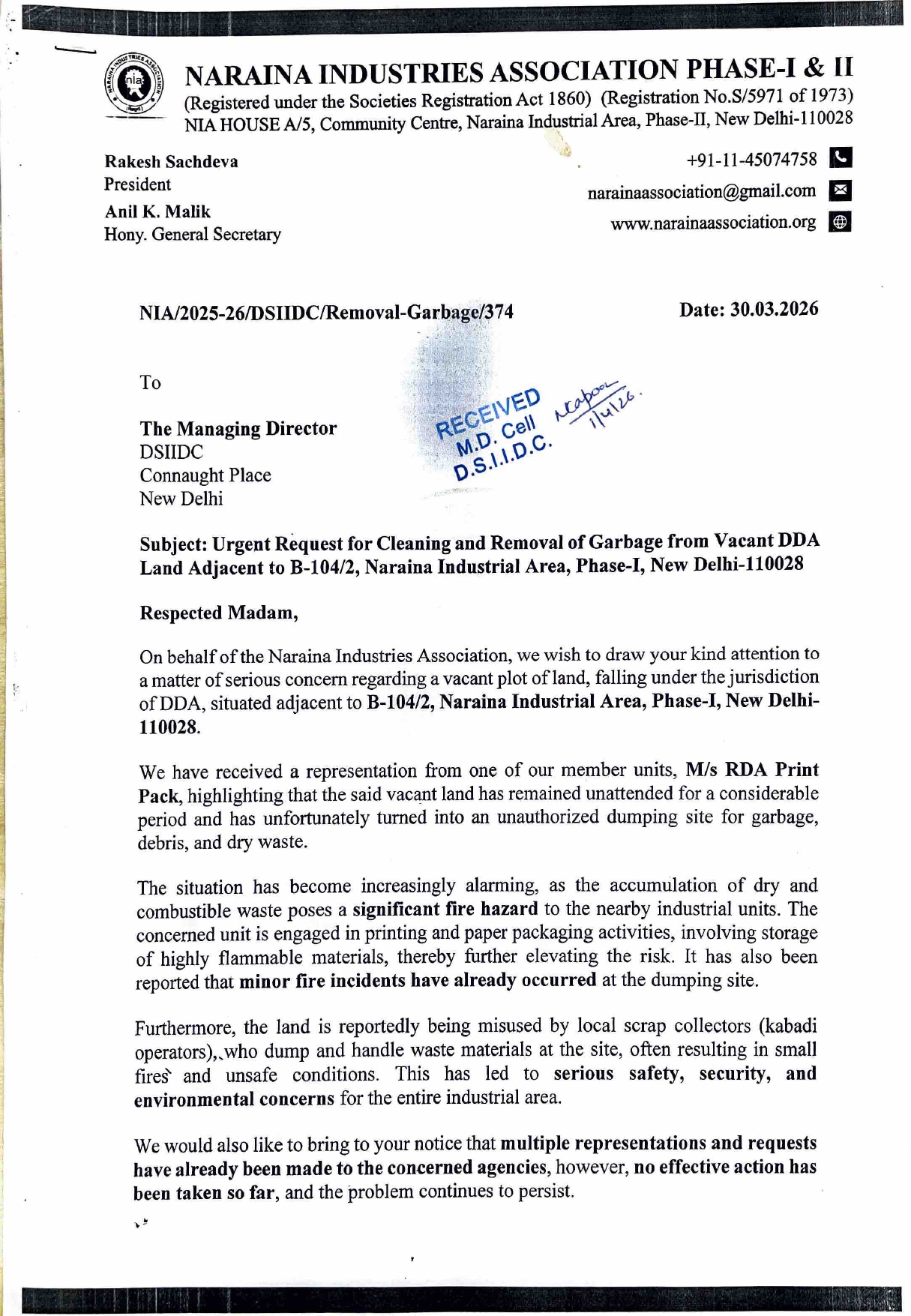 DSIIDC-Request for Removal of Garbage-30.03.2026