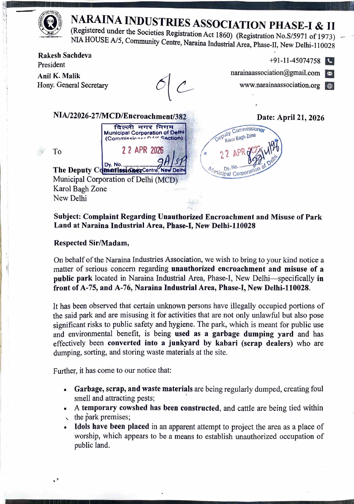 MCD-Unauthorized Encroachment & Misuse of Park Land-21.04.2026