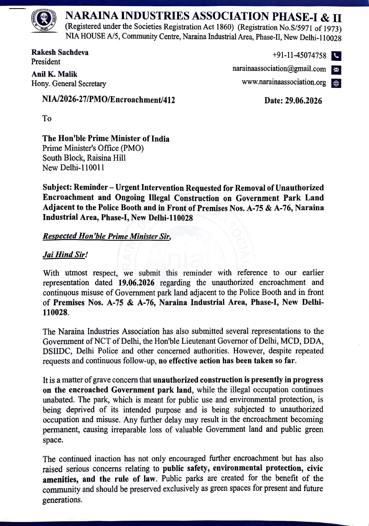 Reminder-PMO & Concerned Departments-Unauthorized Encroachment-29.06.2026